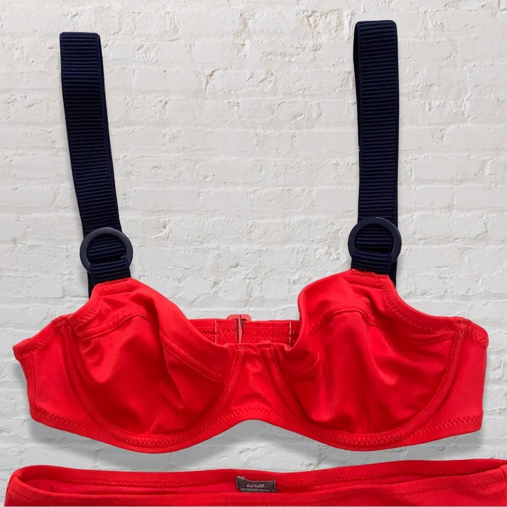 Aerie Retro Style Underwire Red & Navy Blue Bikini Set - Picture 2 of 3